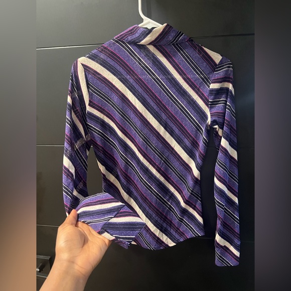 Bebe Purple Striped Women's Top y2k office siren long sleeve button down small - Picture 3 of 3